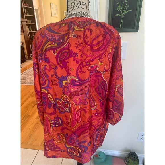 Ralph Lauren Fuchsia Orange Paisley 100% Silk Blouse - Picture 5 of 9